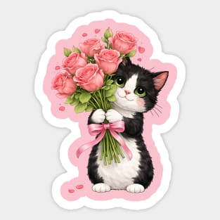 Kitten with Roses Sticker